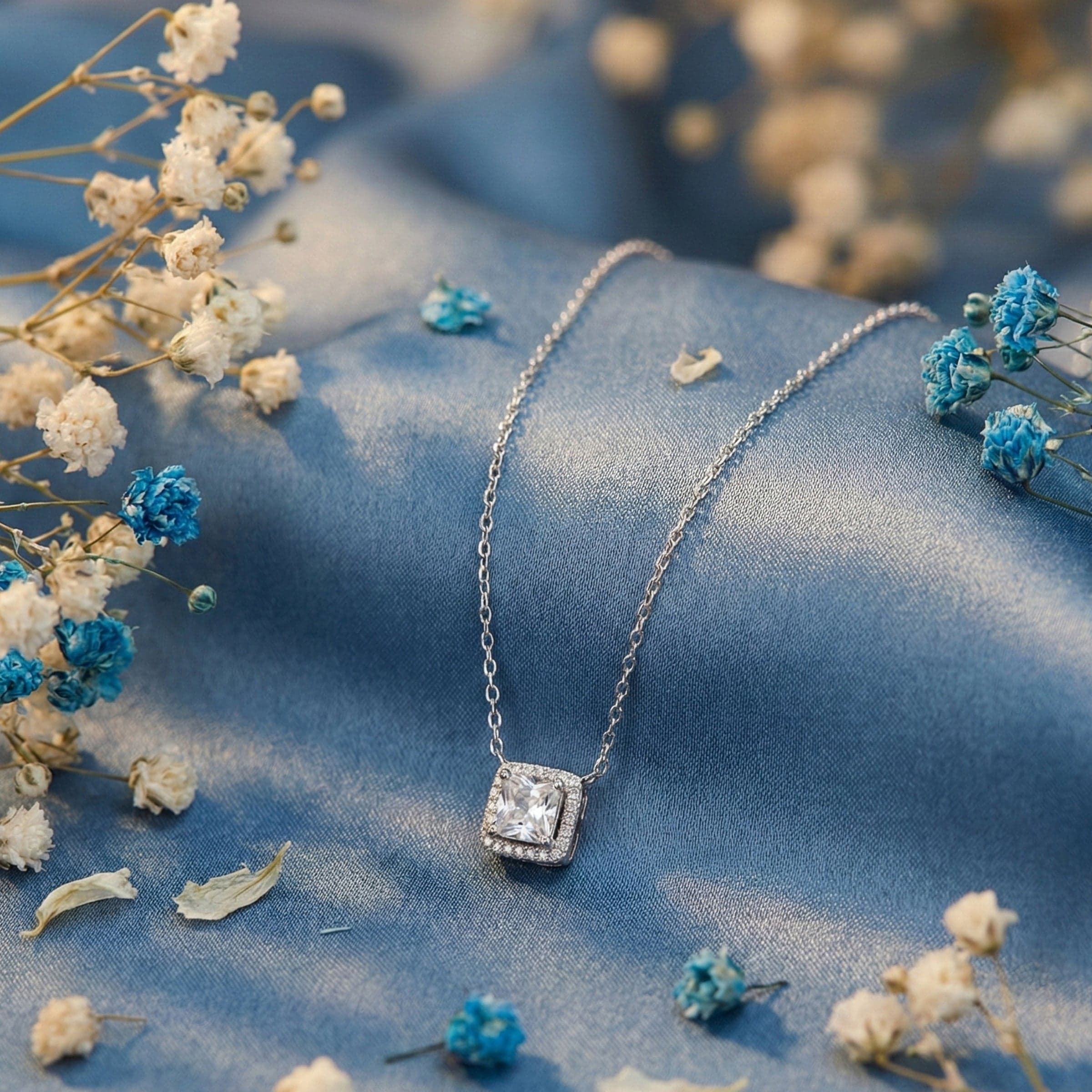 Square Silver Diamond Pendant