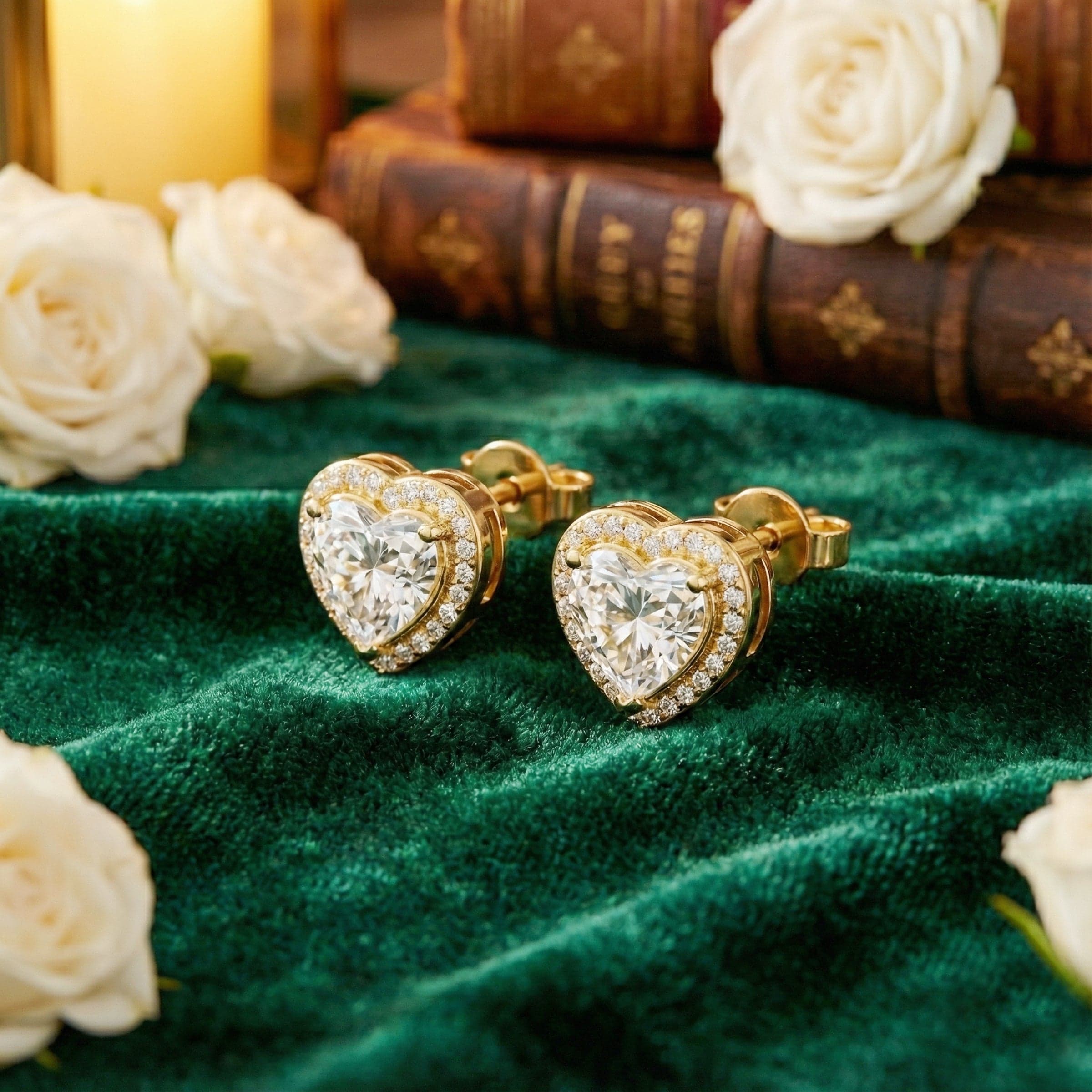 Gold Diamond Heart Earrings