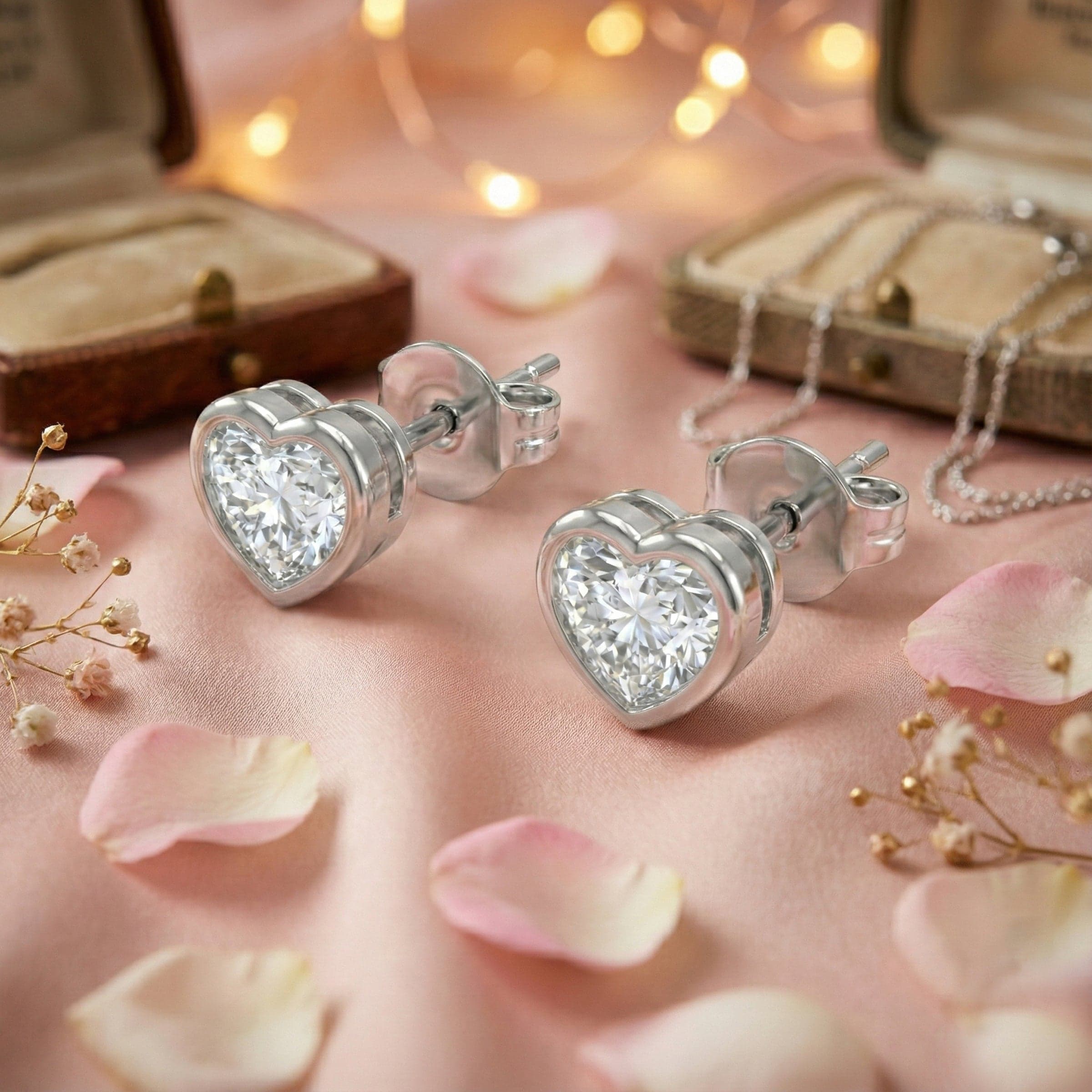 Silver Heart Diamond Earrings